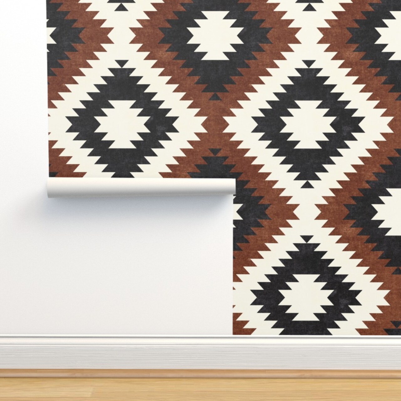 Tribal Brown Black White Neutral Home Decor Rust Southwest Boho Aztec Custom Pre-pasted Wallpaper by Spoonflower Pre-Pasted Wallpaper 2FT Wide